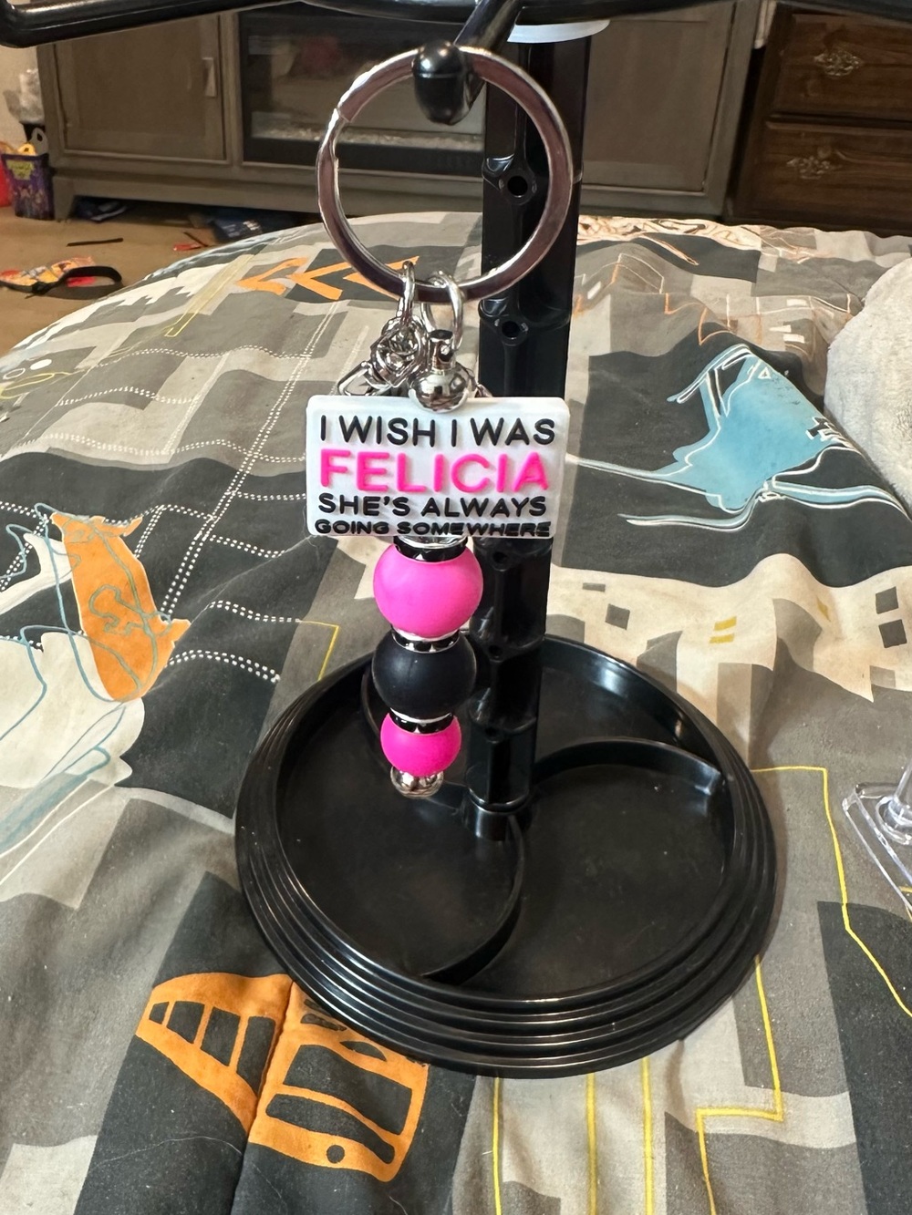 Felicia Pink & Black Beaded Keychain Key Ring